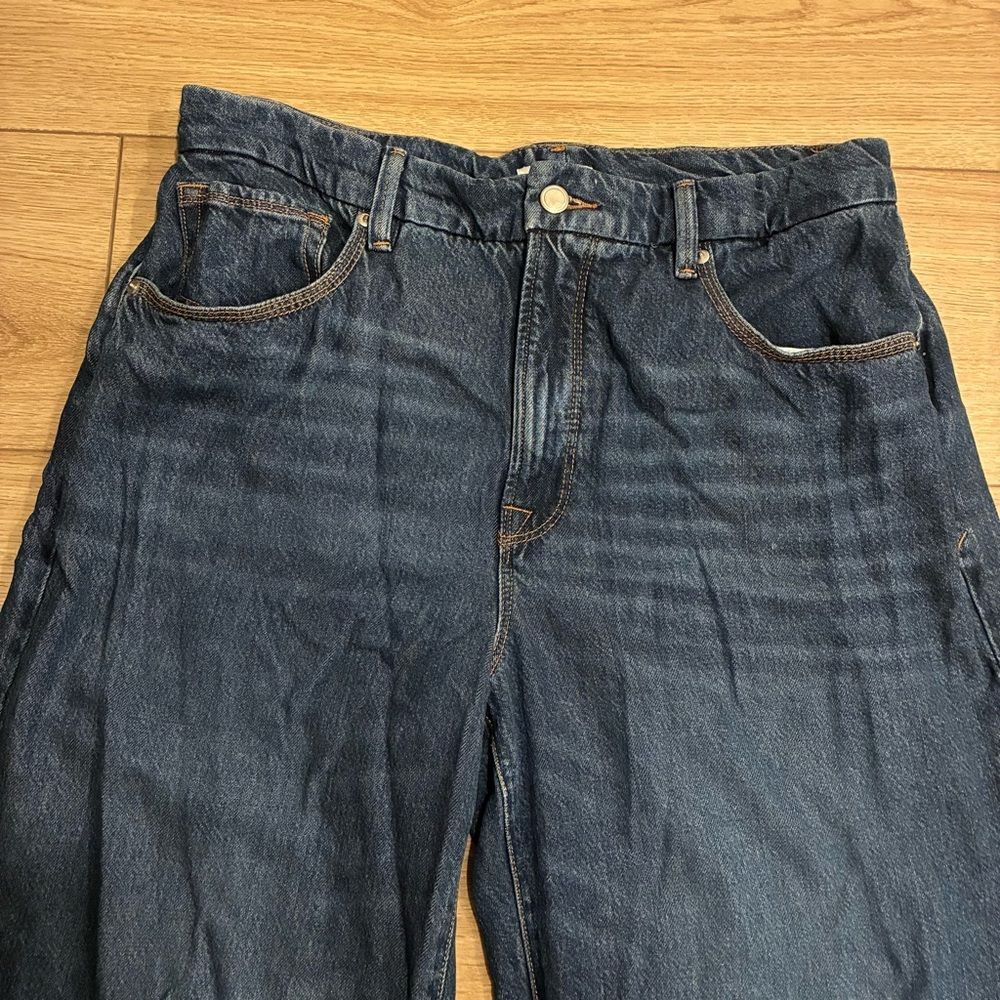 Good American High Waisted Wide Leg Jeans Faded Indigo395 Medium Wash Size 10/30